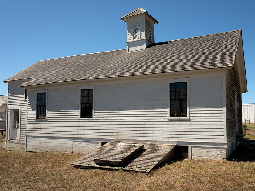 White historical building with cupola at Pierce Point Ranch, Point Reyes, California