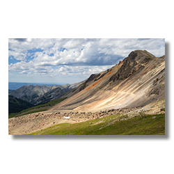 Breathtaking view from Engineer Pass, showcasing Engineer Mountain and ancient mule trails.