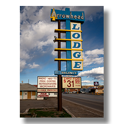 Vintage Arrowhead Lodge sign in Gallup, New Mexico on Route 66