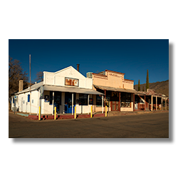 the last three original buildings in Chloride, Arizona’s historic downtown, including the town’s post office and antique store, resilient survivors of past fires.