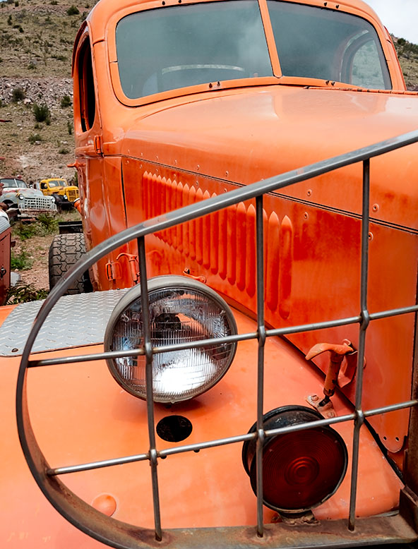 The front of an old Dodge Power Wagon at a museum int Jerome Arizona.